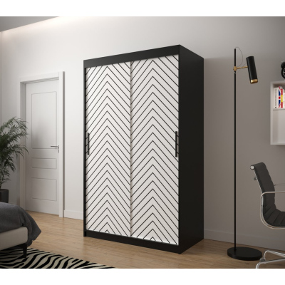 JANETTE 2 grafikás ruhásszekrény - szélesség 120 cm, fekete / fehér