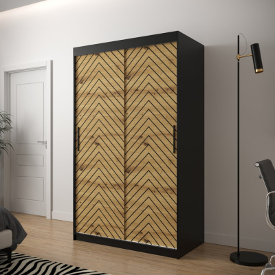 JANETTE 2 grafikás ruhásszekrény - szélesség 120 cm, fekete / artisan tölgy