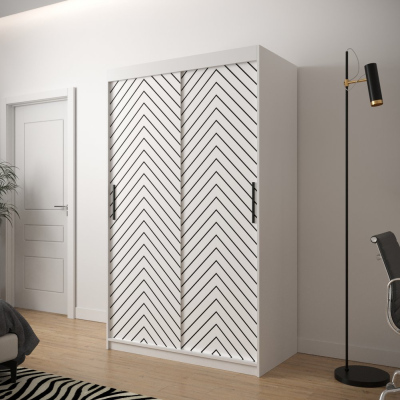 JANETTE 2 grafikás ruhásszekrény - szélesség 120 cm, fehér