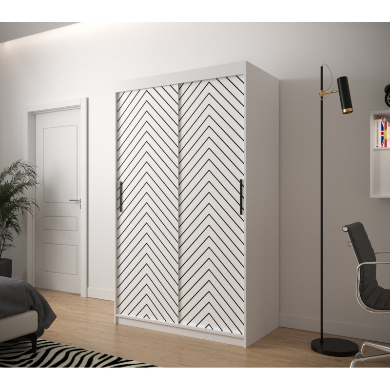 JANETTE 2 grafikás ruhásszekrény - szélesség 120 cm, fehér