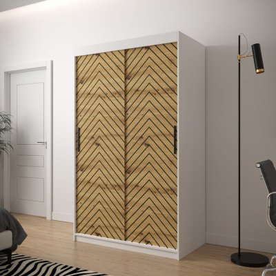 JANETTE 2 grafikás ruhásszekrény - szélesség 120 cm, fehér / artisan tölgy