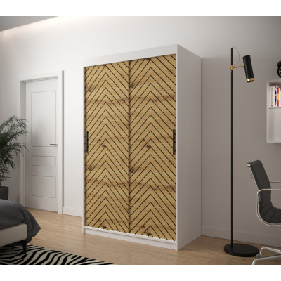 JANETTE 2 grafikás ruhásszekrény - szélesség 120 cm, fehér / artisan tölgy