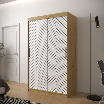 JANETTE 2 grafikás ruhásszekrény - szélesség 120 cm, artisan tölgy / fehér