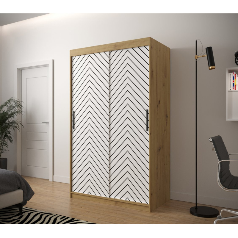 JANETTE 2 grafikás ruhásszekrény - szélesség 120 cm, artisan tölgy / fehér