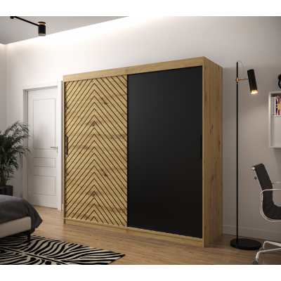 JANETTE 1 grafikás ruhásszekrény - szélesség 200 cm, artisan tölgy / fekete