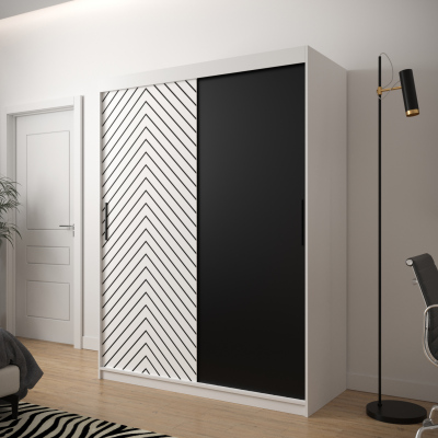 JANETTE 1 grafikás ruhásszekrény - szélesség 150 cm, fehér / fekete