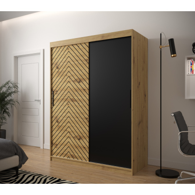 JANETTE 1 grafikás ruhásszekrény - szélesség 150 cm, artisan tölgy / fekete