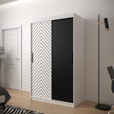 JANETTE 1 grafikás ruhásszekrény - szélesség 120 cm, fehér / fekete