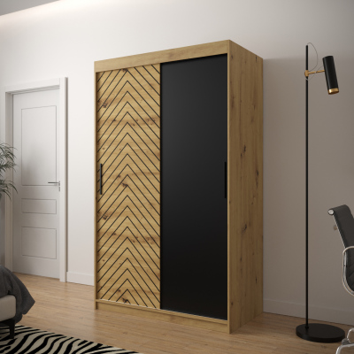 JANETTE 1 grafikás ruhásszekrény - szélesség 120 cm, artisan tölgy / fekete