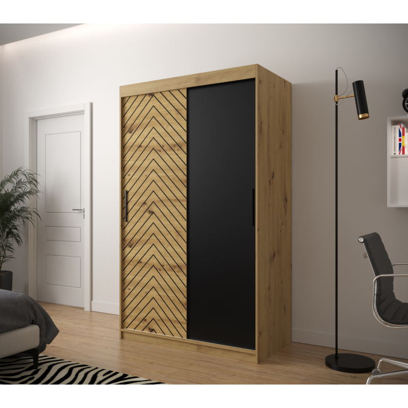 JANETTE 1 grafikás ruhásszekrény - szélesség 120 cm, artisan tölgy / fekete