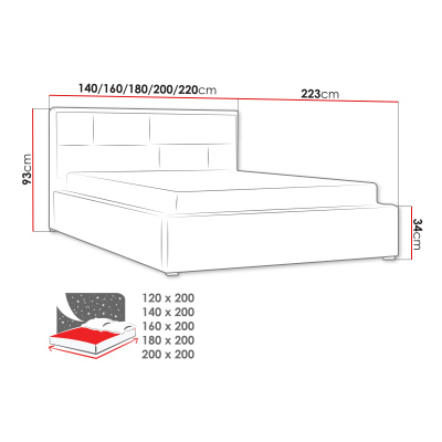 Franciaágy tárolóhellyel és ágyrácsos alappal 140x200 IVENDORF 2 - sötétkék