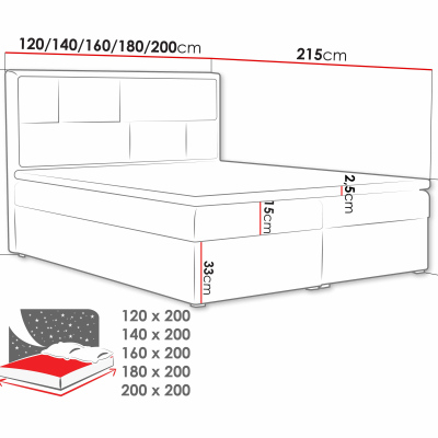 IVENDORF 1 boxspring franciaágy tárolóhellyel 180x200 - kék + INGYENES topper