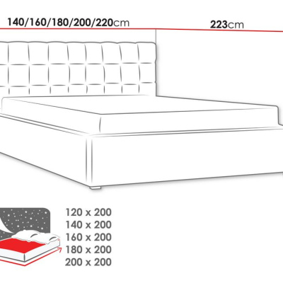 Kárpitozott franciaágy léces vázzal 140x200 WARNOW 2 - sötétszürke
