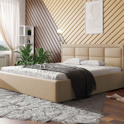 PALIGEN 2 franciaágy ágyneműtartóval és ágyráccsal 200x200 - bézs