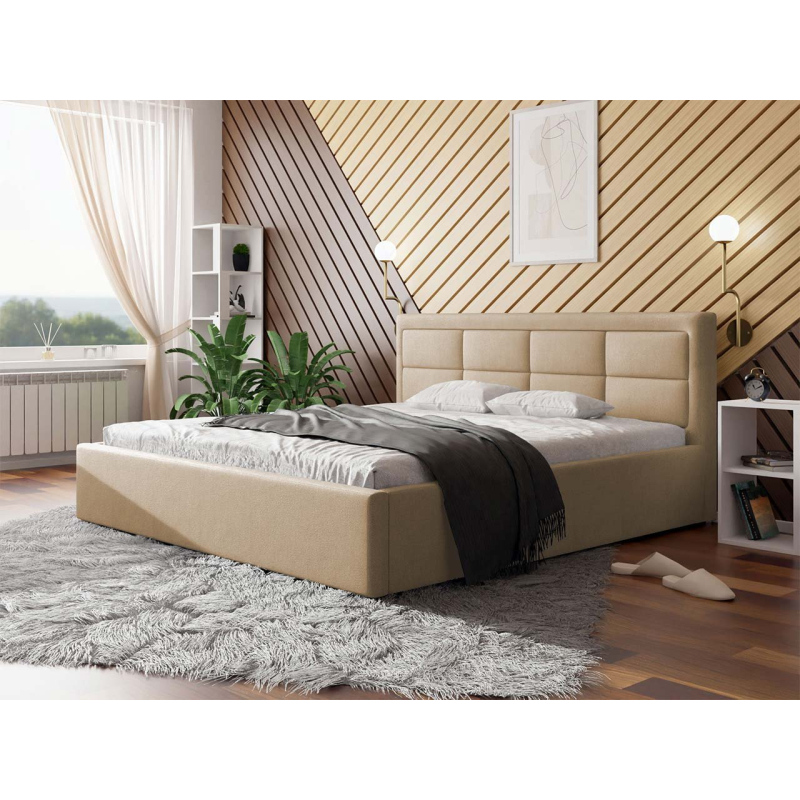 PALIGEN 2 franciaágy ágyneműtartóval és ágyráccsal 200x200 - bézs