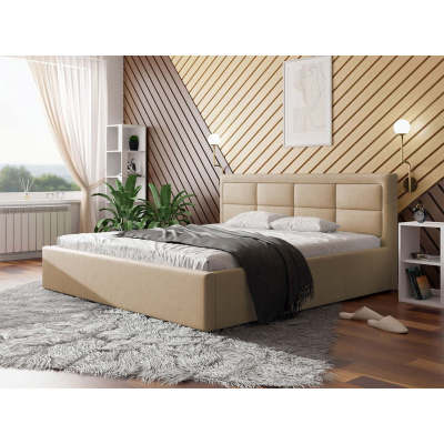 PALIGEN 2 franciaágy ágyneműtartóval és ágyráccsal 200x200 - bézs