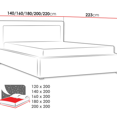 PALIGEN 2 franciaágy ágyneműtartóval és ágyráccsal 200x200 - fekete