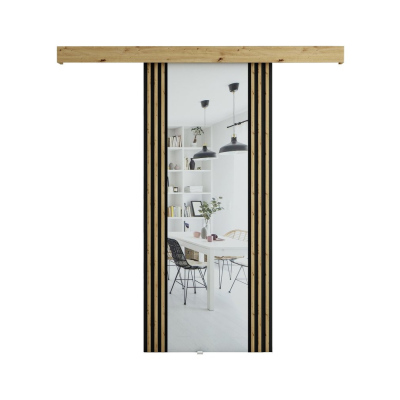 MILANIA tükörrel ellátott tolóajtó - 90 cm, artisan tölgy / fekete
