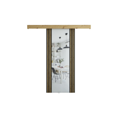 MILANIA tükörrel ellátott tolóajtó - 90 cm, artisan tölgy / fekete