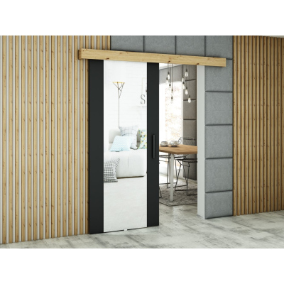 Tolóajtó tükörrel LORETA 2 - 90 cm, fekete / kézműves tölgy