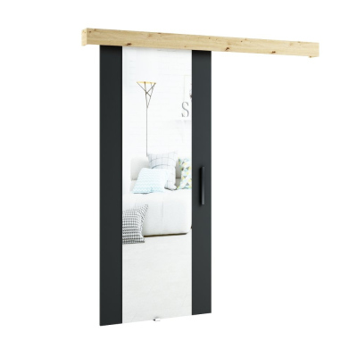 Tolóajtó tükörrel LORETA 2 - 90 cm, fekete / kézműves tölgy