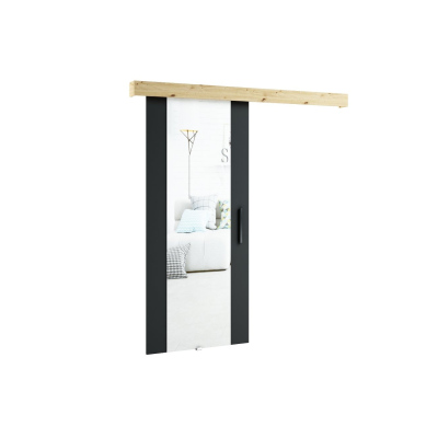 Tolóajtó tükörrel LORETA 2 - 90 cm, fekete / kézműves tölgy