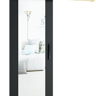 Tolóajtó tükörrel LORETA 2 - 90 cm, fekete / kézműves tölgy