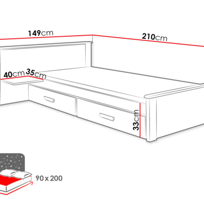 Gyerekágy tárolóhellyel 90x200 POLCH PLUS - fehér / kék