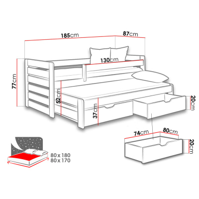 Összecsukható gyerekágy 80x180 GERA - fenyő