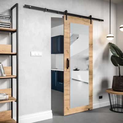 LEONTINA 2 tolóajtó szerelvényekkel és tükörrel - 90 cm, craft tölgy