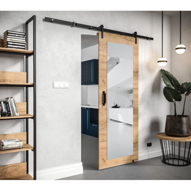 LEONTINA 2 tolóajtó szerelvényekkel és tükörrel - 90 cm, craft tölgy