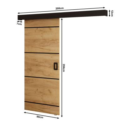 BORISA 3 tolóajtó - 90 cm, kézműves tölgyfa