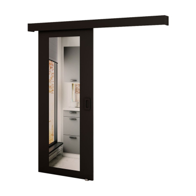 BORISA 2 tolóajtó tükörrel - 90 cm, fekete
