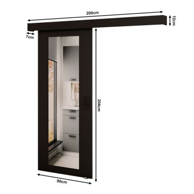 BORISA 2 tolóajtó tükörrel - 90 cm, fekete