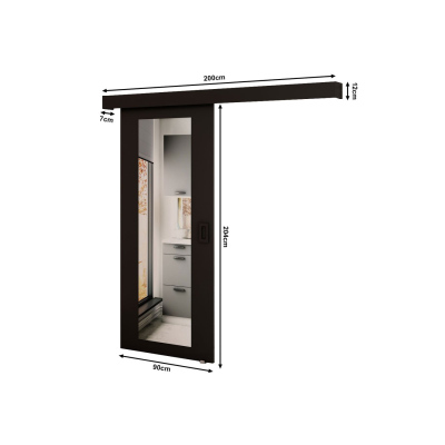 BORISA 2 tolóajtó tükörrel - 90 cm, fekete