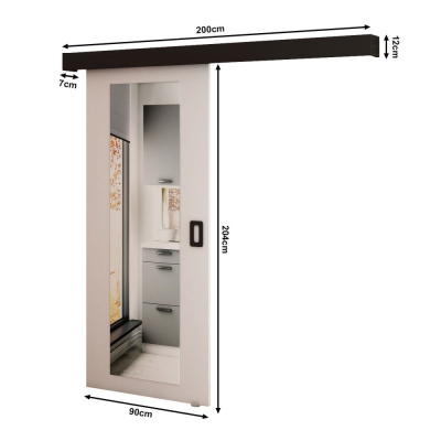 BORISA 2 tolóajtó tükörrel - 90 cm, fehér