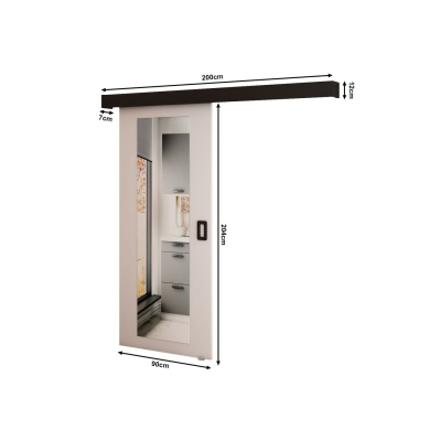 BORISA 2 tolóajtó tükörrel - 90 cm, fehér
