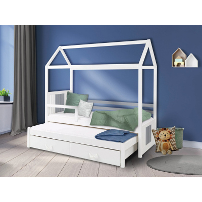 Gyerekágy ház elválasztó résszel 80x180 KARBEN 2 - fehér / szürke