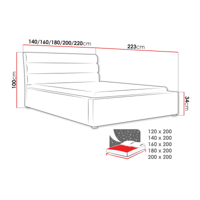 Kárpitozott dupla ágy léces vázzal 140x200 BORZOW - szürke 1