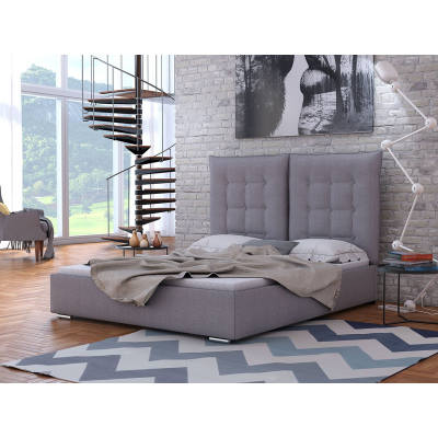 Kárpitozott ágy magas fejtámlával és tárolóhellyel 180x200 DASSOW - szürke