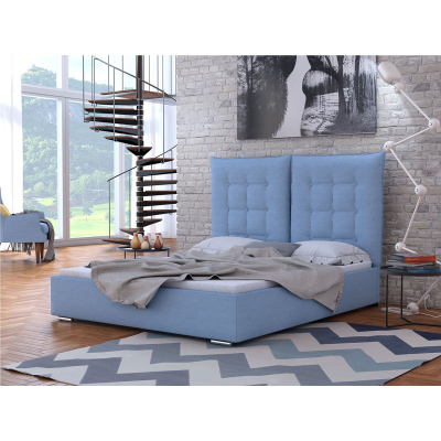Kárpitozott ágy magas fejtámlával és tárolóhellyel 180x200 DASSOW - kék