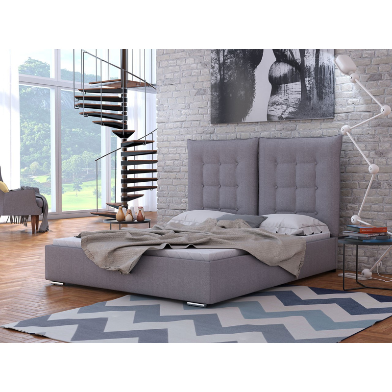 Kárpitozott ágy magas fejtámlával és tárolóhellyel 160x200 DASSOW - szürke