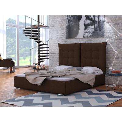 Kárpitozott ágy magas fejtámlával és tárolóhellyel 140x200 DASSOW - barna