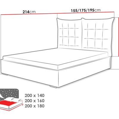 Kárpitozott ágy magas fejtámlával és tárolóhellyel 180x200 DASSOW - kék