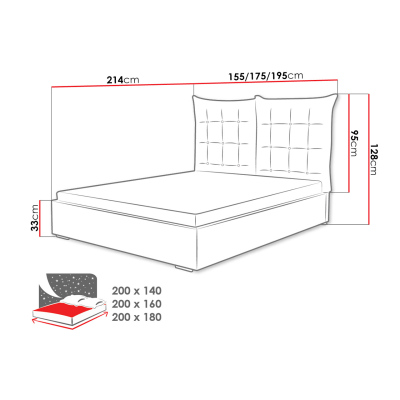 Kárpitozott ágy magas fejtámlával és tárolóhellyel 180x200 DASSOW - kék