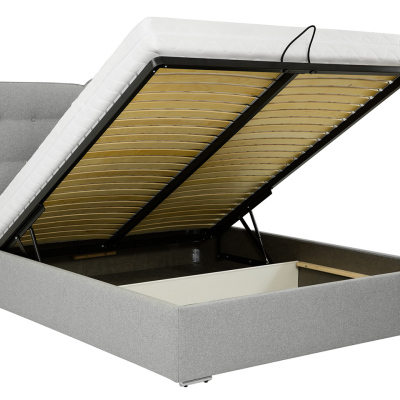 Kárpitozott ágy magas fejtámlával és tárolóhellyel 160x200 DASSOW - sötétszürke