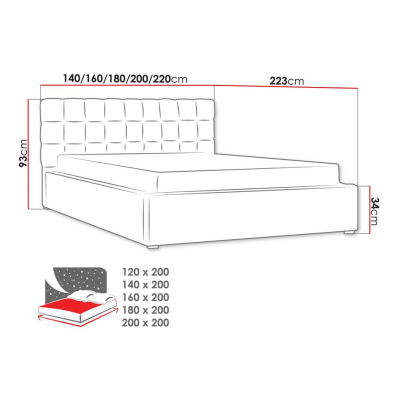 Kárpitozott egyszemélyes ágy léces ágyráccsal 120x200 WARNOW 2 - világoskék