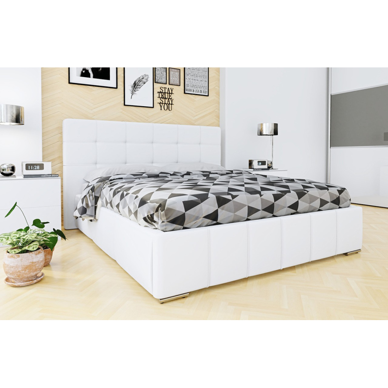 Franciaágy léces kerettel 140x200 MELDORF - fehér műbőr