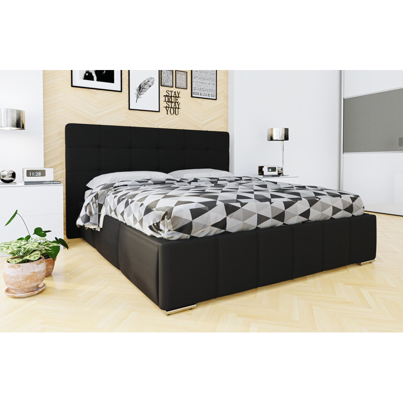Franciaágy léces kerettel 140x200 MELDORF - fekete műbőr