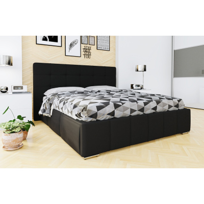 Franciaágy léces kerettel 140x200 MELDORF - fekete műbőr